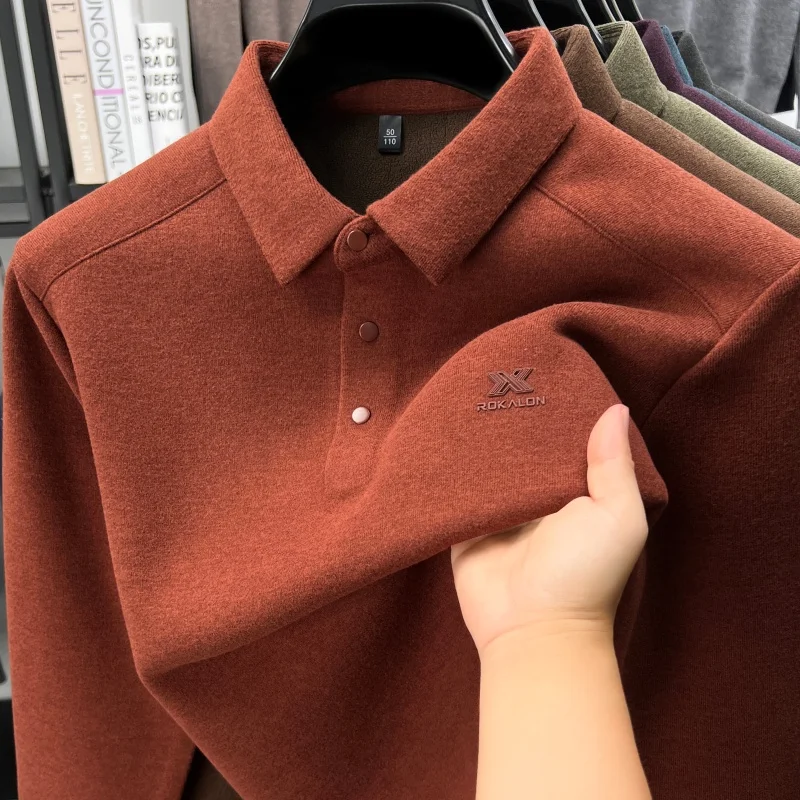 Men's Designer Brand Printed Polo Shirt Autumn New Comfort Long Sleeve Lapel Solid Color T-shirt Fashion Business Men's Clothing