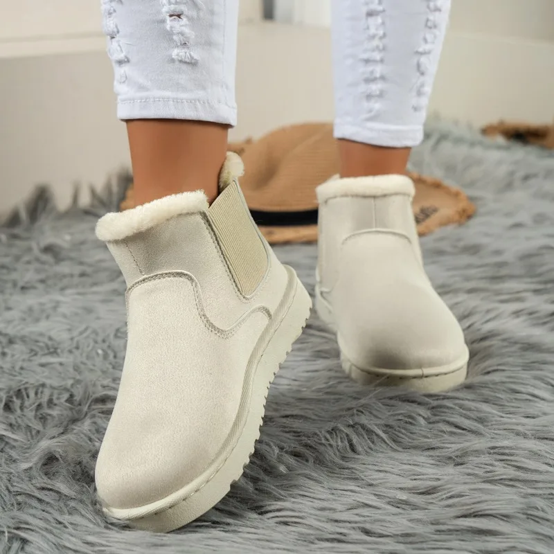 2023 Shoes for Women Winter Ankle Women\'s Boots Warm Snow Boots Women Sewing Round Toe Stretch Slip-on Flat with Ladies Shoes