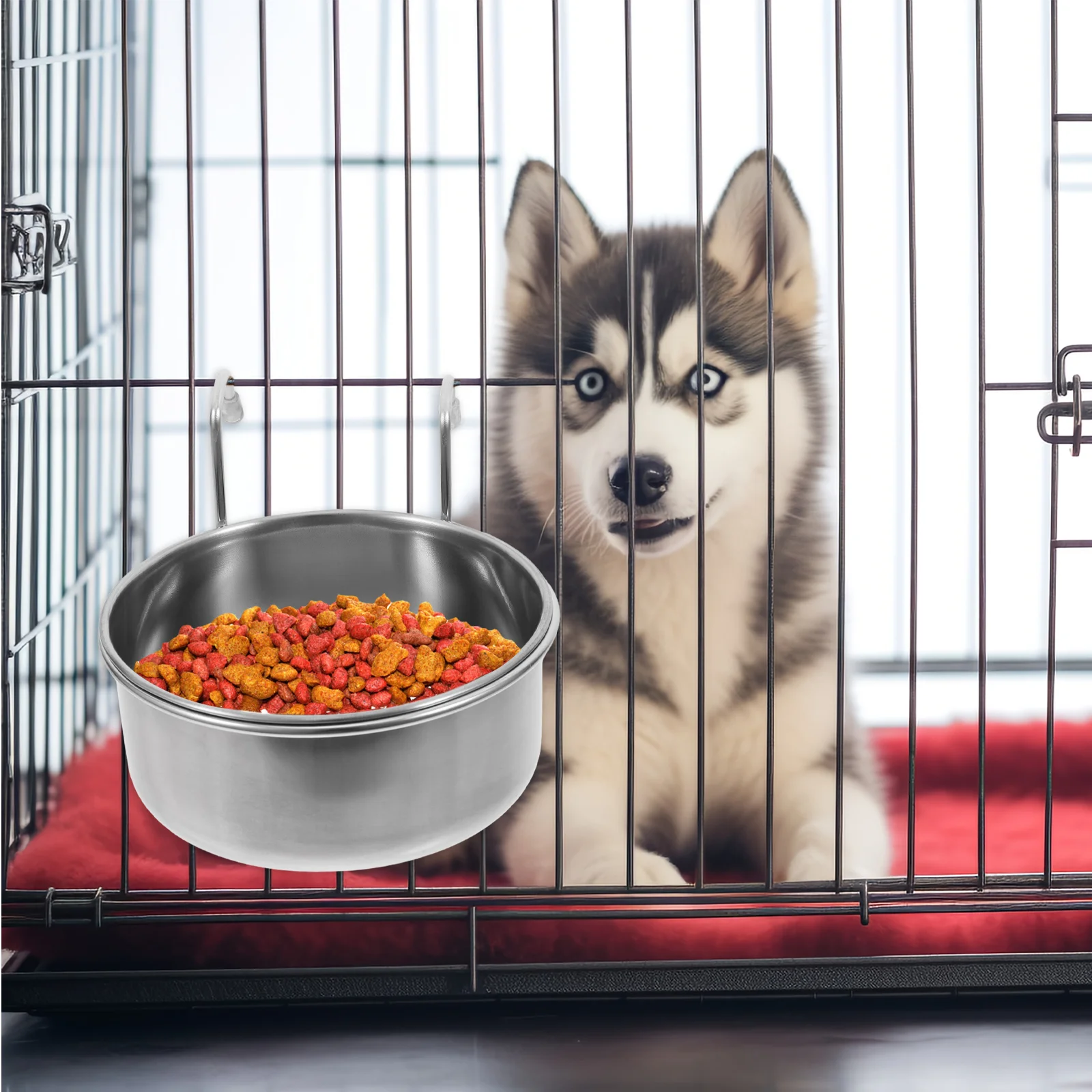 

Stainless Steel Hanging Bowl Pet Eating Feeding Durable Feeder Type Cage Dog Food