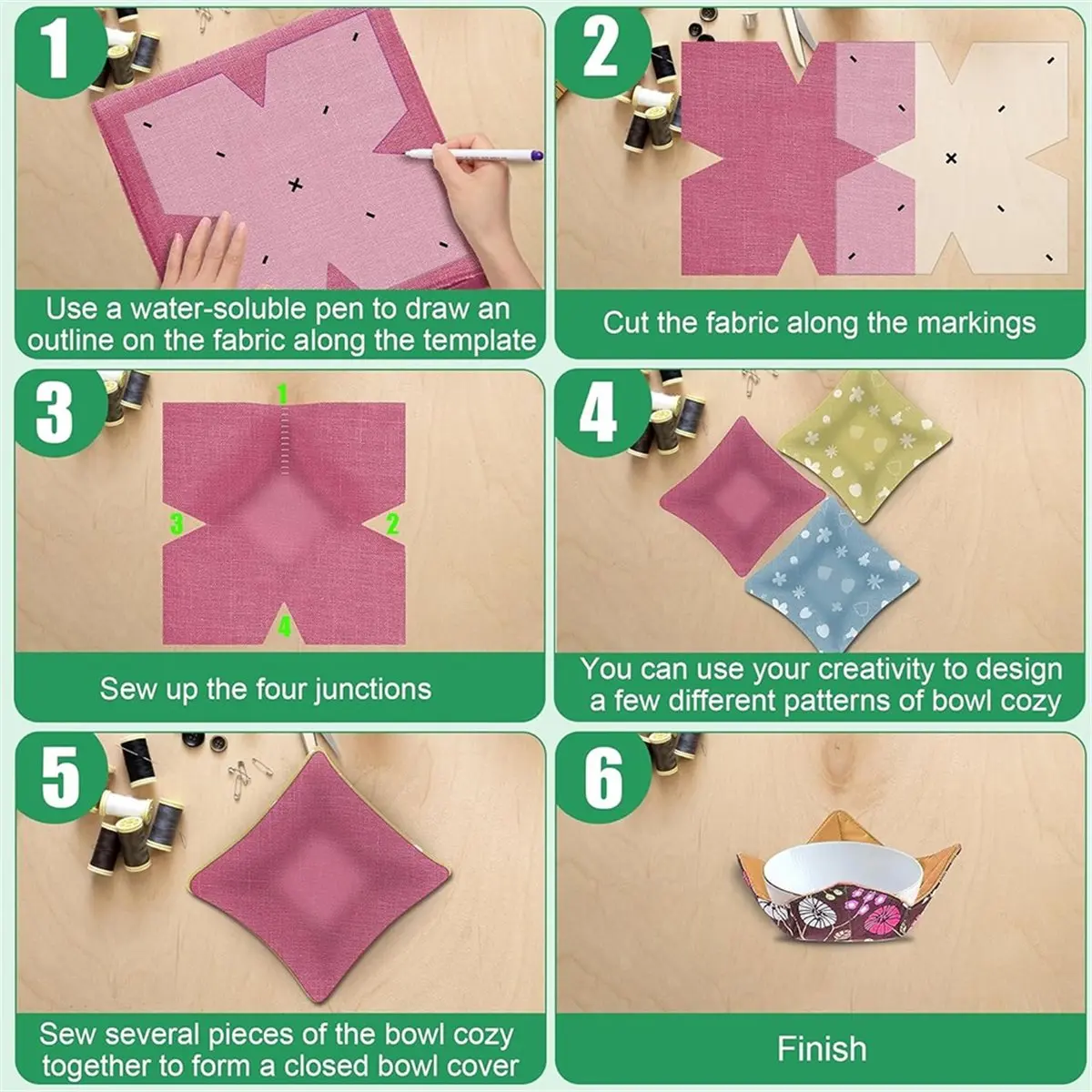【AT48】 NEW 3pcs Acrylic Bowl Cozy Template Set with Water Soluble Pens for Sewing, Sizes 8/10/12 Inches