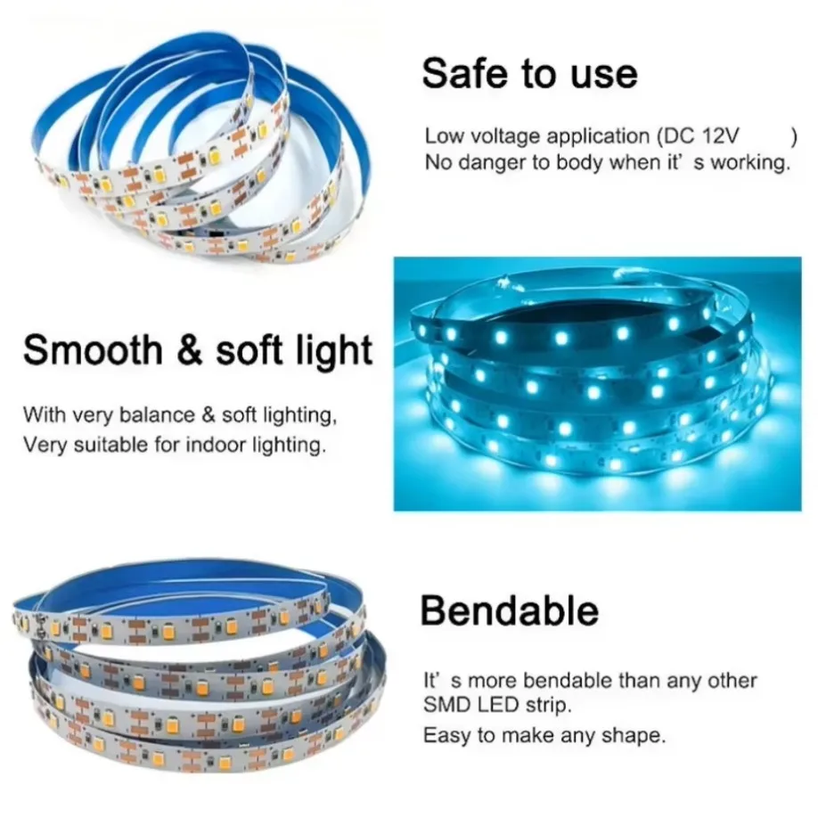 60LEDs/m DC12V Home Light Strip 2835 LED Strip Home Decor Red Blue Green Yellow Pink Warm White Flexible Cuttable Soft Lamp Bar