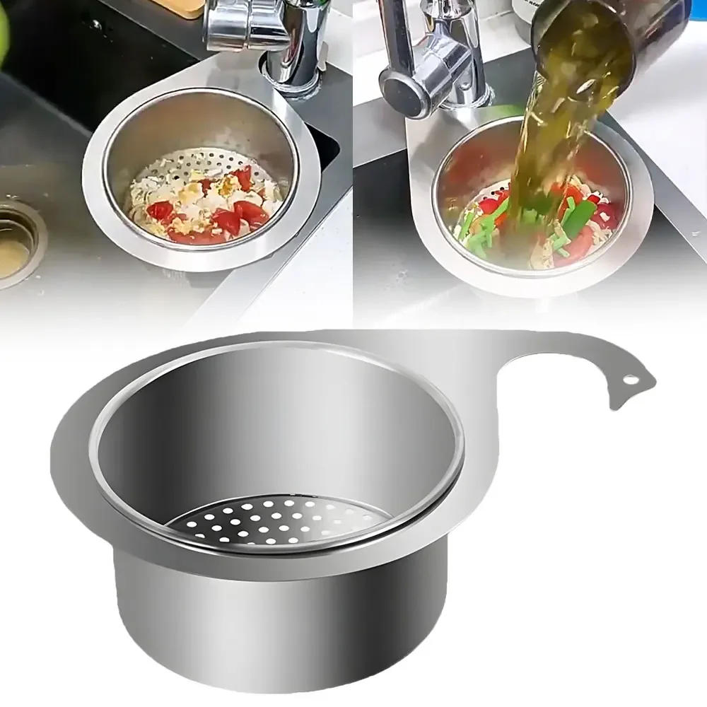 Stainless Steel Kitchen Swan Sink Strainer Basket Hanging Waste Drain Filter Fruit Vegetable Drainer Sponge Rack Storage