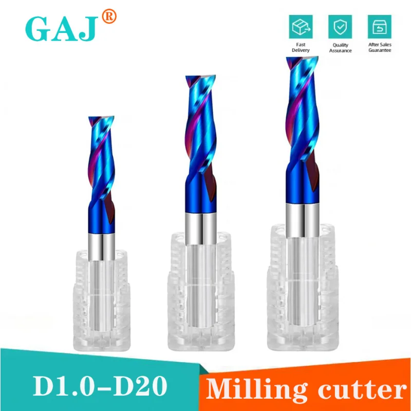 

HRC65 Flat Carbide End Mill 6mm Shank Nano Blue Coated 2 Flute Spiral Milling Cutter Carbide Router Bit CNC End Milling Bit tool