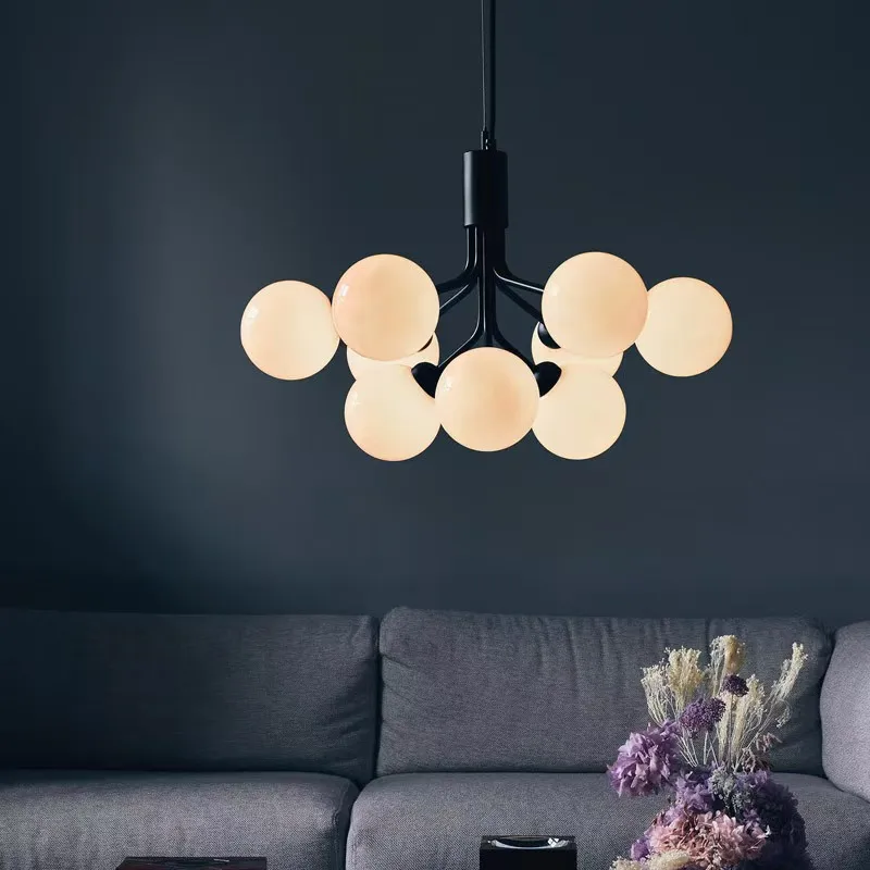 Apiales Chandelier Nordic white glass ball Magic Bean lamp Led Gold black molecular lamp For Kitchen cafe hanging dinning lights