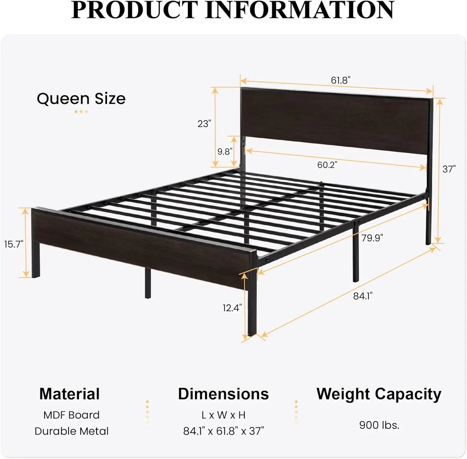 SHA CERLIN Queen Bed Frame with Headboard, Heavy Duty Platform Bed with Under-Bed Storage, Solid Metal Construction, No Box S