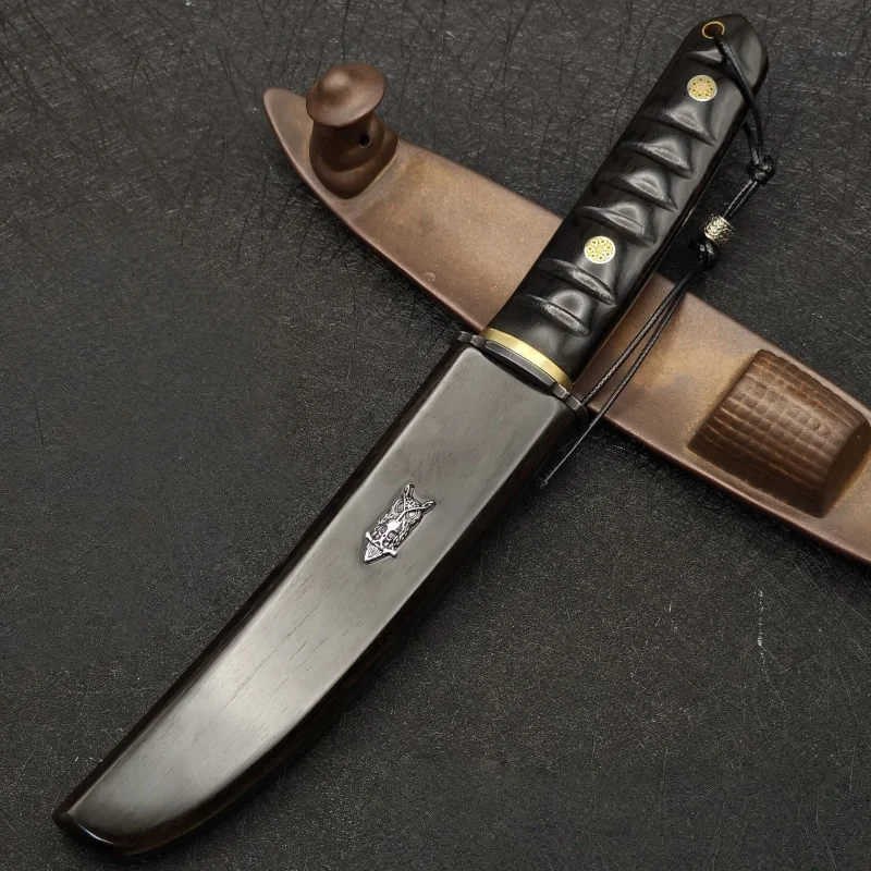 มีดตรงขนาดเล็ก ลายไม้ดำ ดามัสกัส รูปนกฮูก ความแข็งสูง คมกริบ เหมาะสำหรับการปีนเขา ตั้งแคมป์ เอาตัวรอดกลางแจ้ง