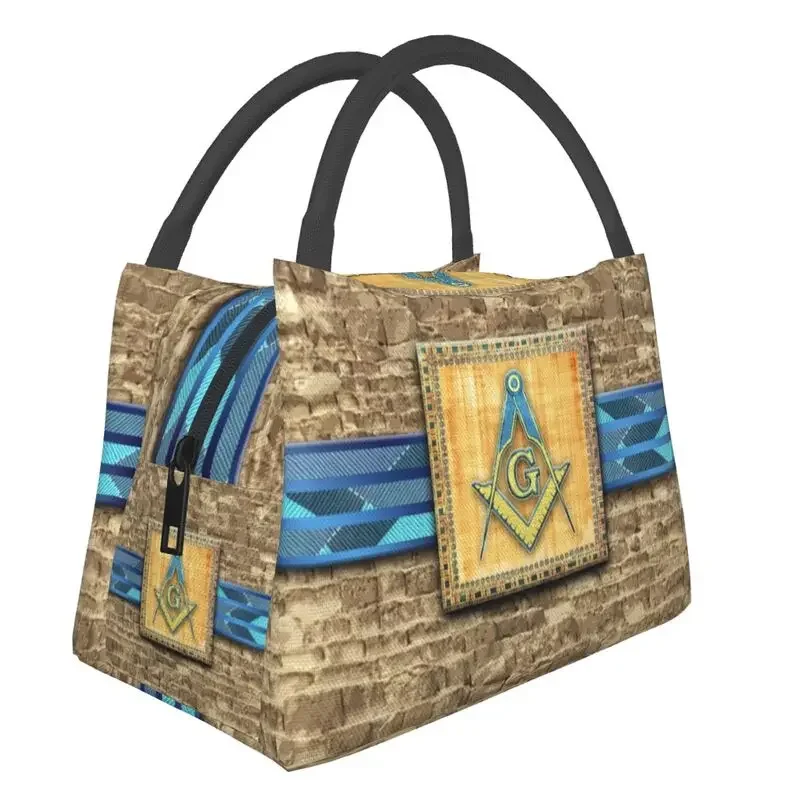 Egyptian Pyramid Square Compass Insulated Lunch Bags for Women Waterproof Freemasonry Symbol Thermal Cooler Lunch Box