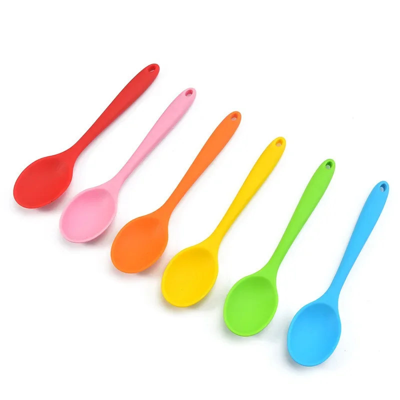 1Pcs Ceramics & Pottery Multi-color Stainless Steel Spoons Silicone Mini Ladle Spoon Wooden Tableware Non-stick Kitchen Mixing