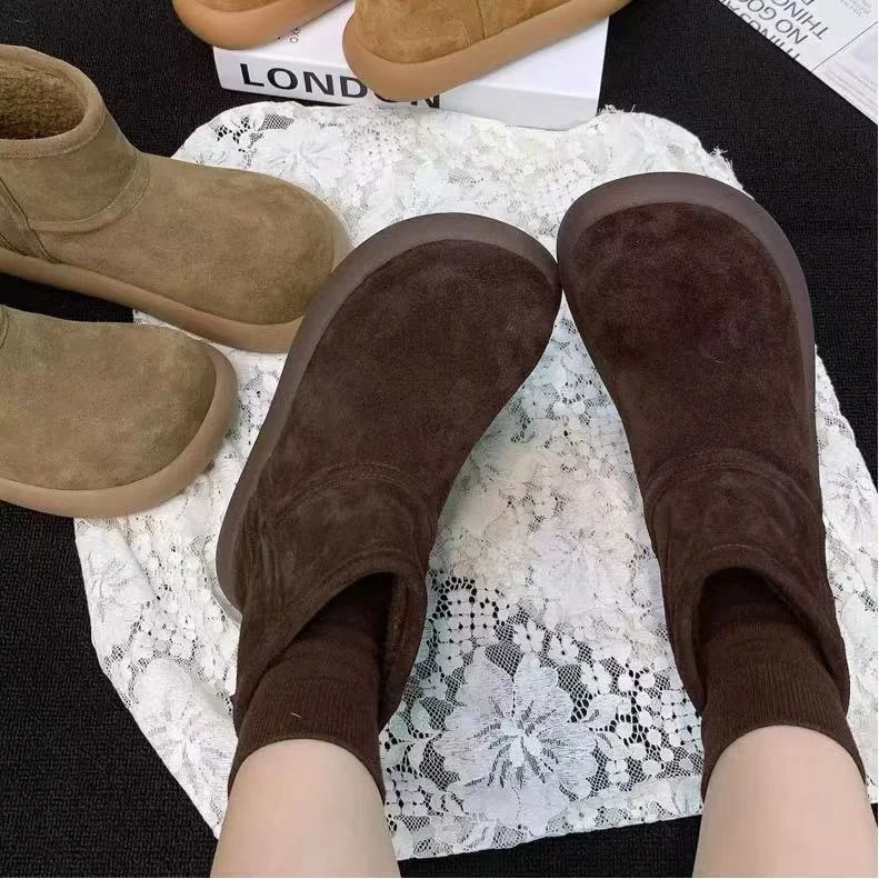 2025 المرأة سميكة القاع أحذية الثلوج الفراء اصطف أحذية الشتاء الدافئة المطاط وحيد جولة تو الكاحل الجوارب الكورية نمط 35-40 #2