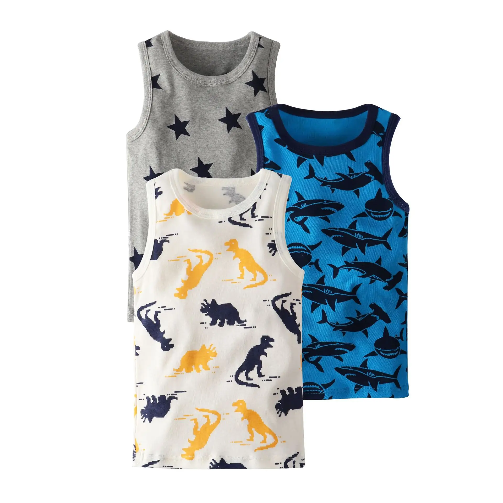 Toddler Boys 3 Pack Tank Tops  Summer Cartoon Undershirt Baby Dinosaur Excavator Print Sleeveless Tops