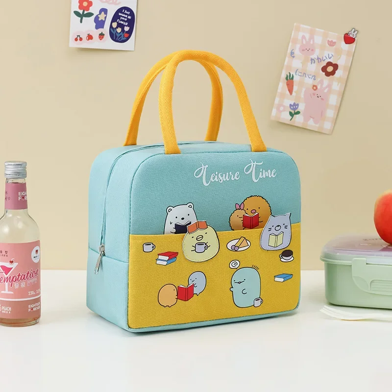 Bolsas Bento de mano, bolsa aislante de dibujos animados, bolsas de almuerzo para niños para mujeres, bolsas Bento, bolsa de caja de almuerzo con aislamiento grueso, Lonchera