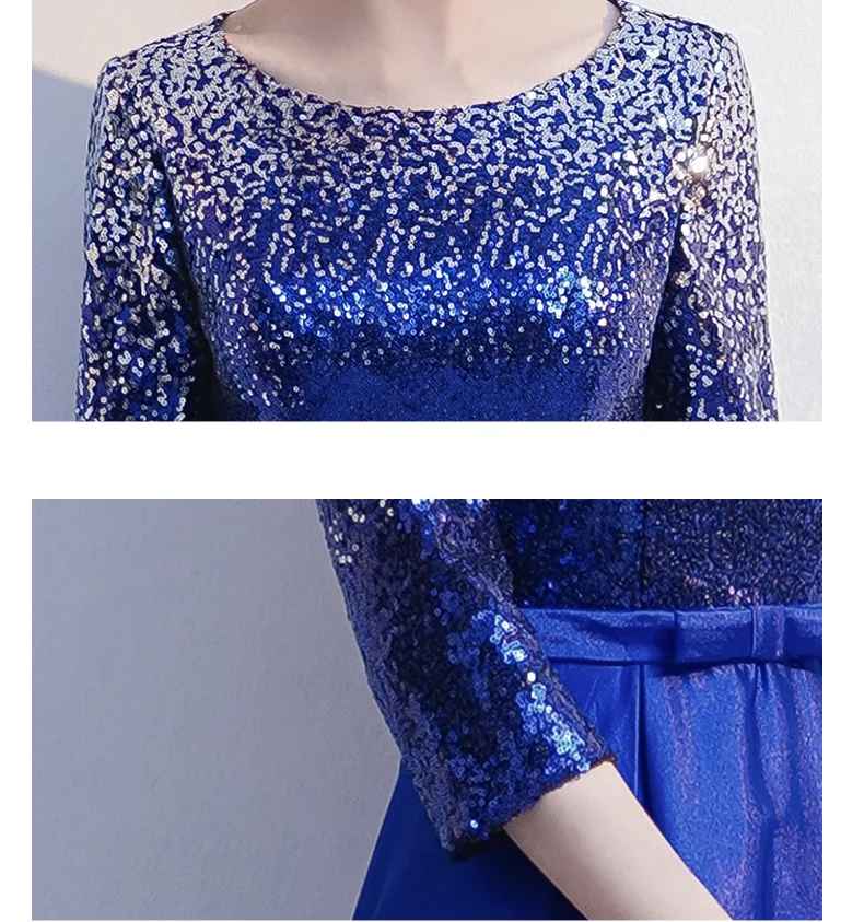 DLH-85#Cantata Performance Dress Cheap Wholesale Long Choir Host Evening Dresses Blue Wine Red Sequins Chorus Stylish Costumes