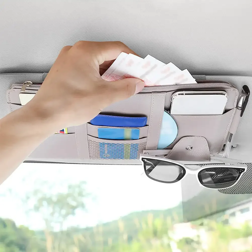 Multi-Pocket Car Visor Organizer Sunglasses Holder Visor Accessories for Trucks Interior Car Accessories Pouch Pen Holder