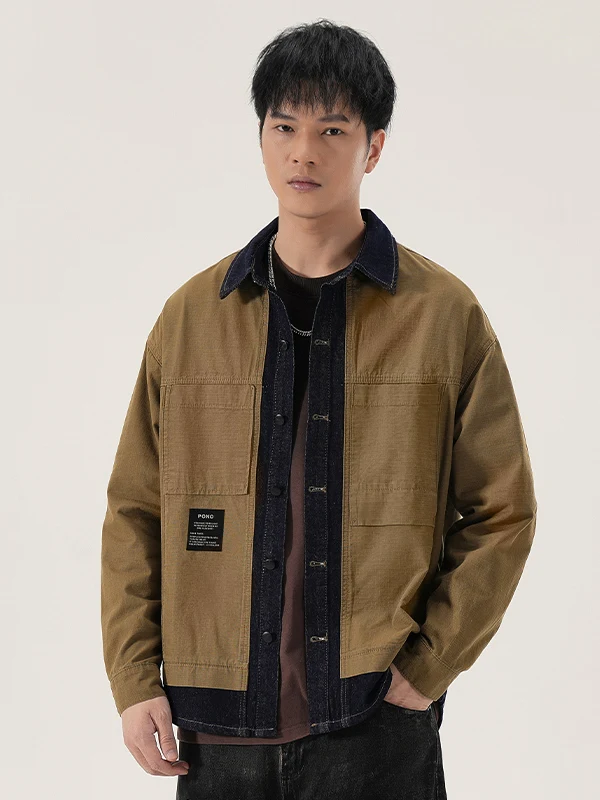 

American Retro Design Loose Casual Collar Men's Denim Jaet Spring Loose Fit Workwear Jaet Trendy Cotton Long Sve