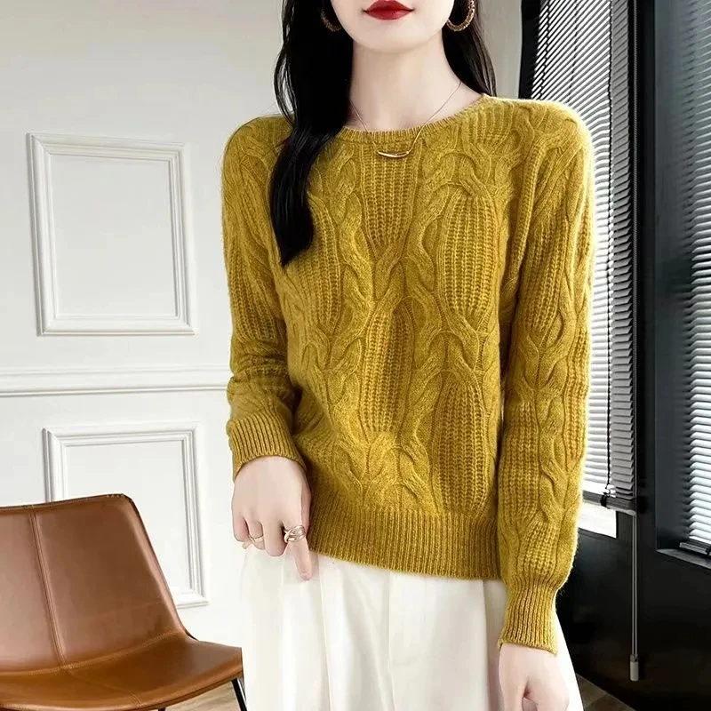 Twist Pullover Sweater Women Autumn Winter New Long Sleeve O-neck Slim Warm Bottoming Shirt Knitwear Soft Jumpers Sweater Female