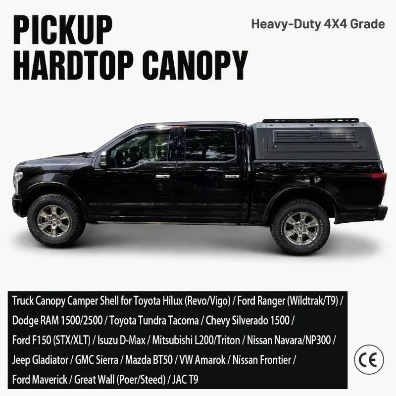 4X4 Steel/Aluminum Hardtop Canopy Camper Shell Truck Bed Topper Cap for Tundra Hilux Jeep Gladiator D-Max RAM Silverado L200
