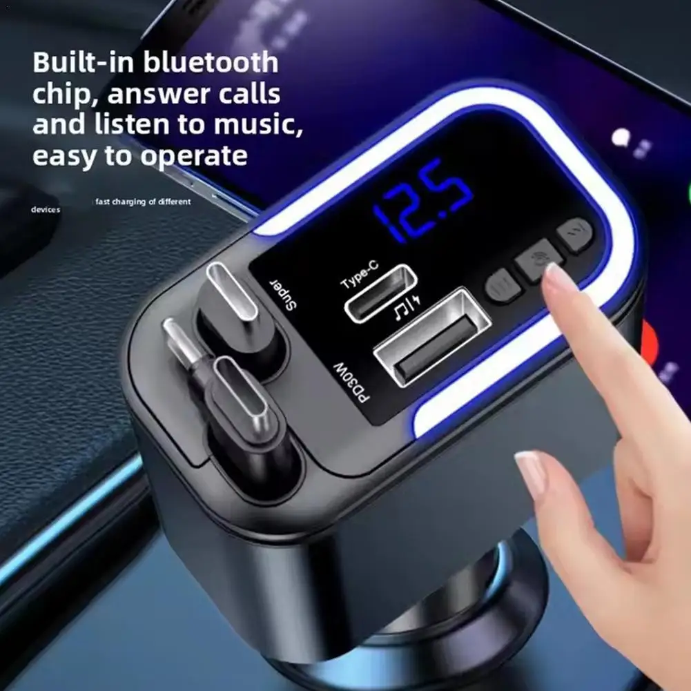 

Выдвижное автомобильное зарядное устройство USB C 5 в 1, автомобильный адаптер для быстрой зарядки мобильного телефона мощностью 180 Вт с атмосферной подсветкой, для iPad, Android