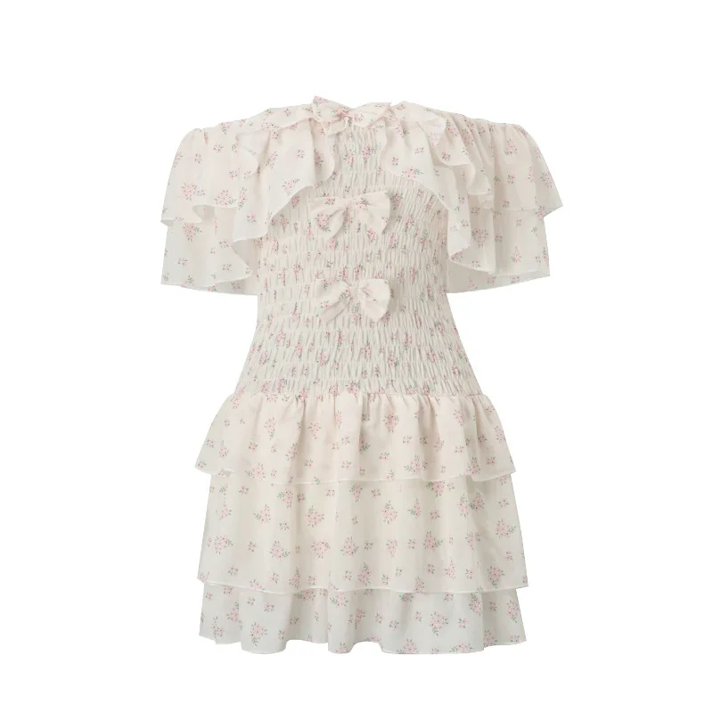 

2025 Women's Sweet And Stylish One-Piece Collar, Waist Cinching Floral Cake, Pure Desire Girl Dress