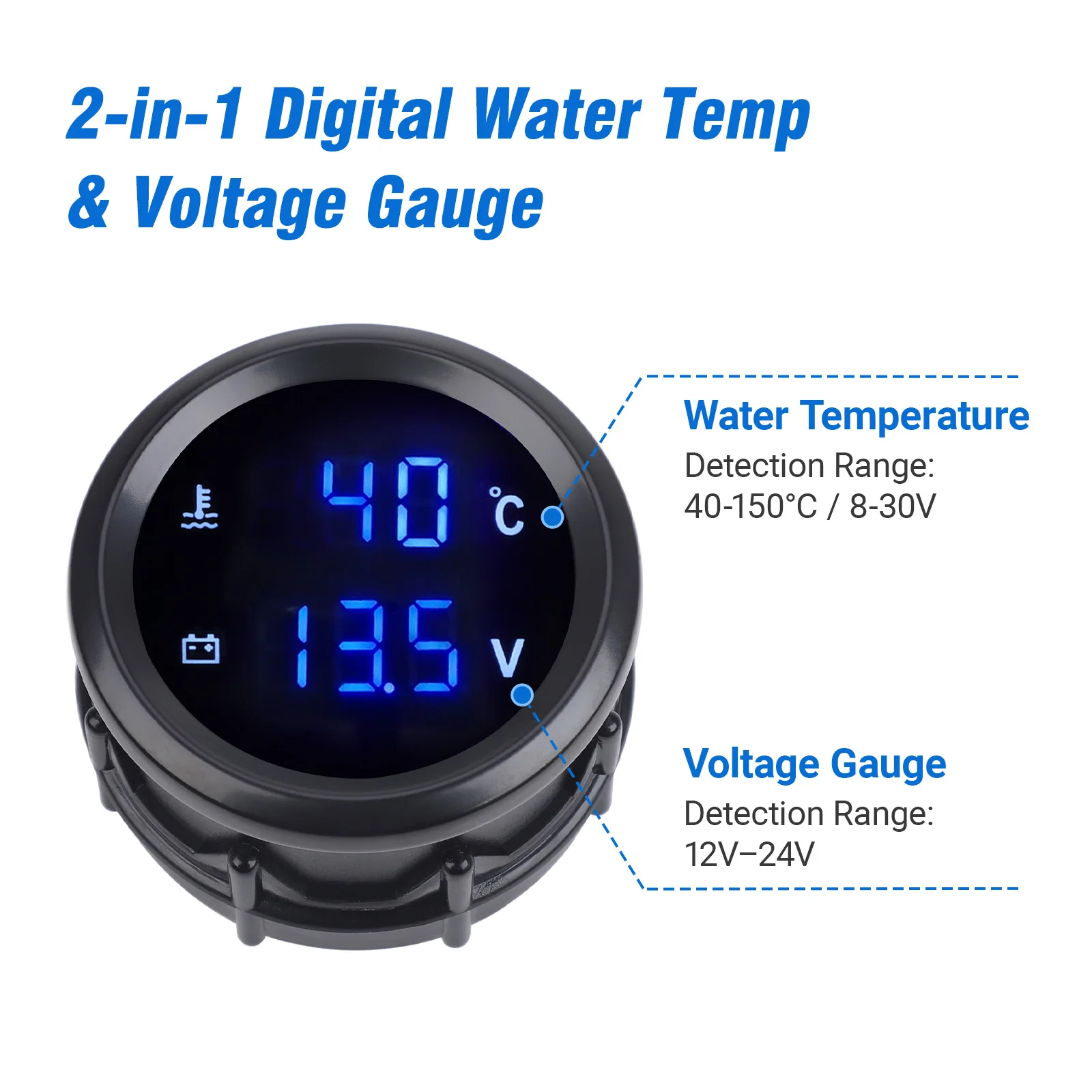 52mm Digitales Turbo-Boost-Anzeigeinstrument LED Doppel-Display Auto-Öldruckanzeige Wassertemperatur-Spannungsmesser Geeignet für 12V/24V Fahrzeuge – Detail 1