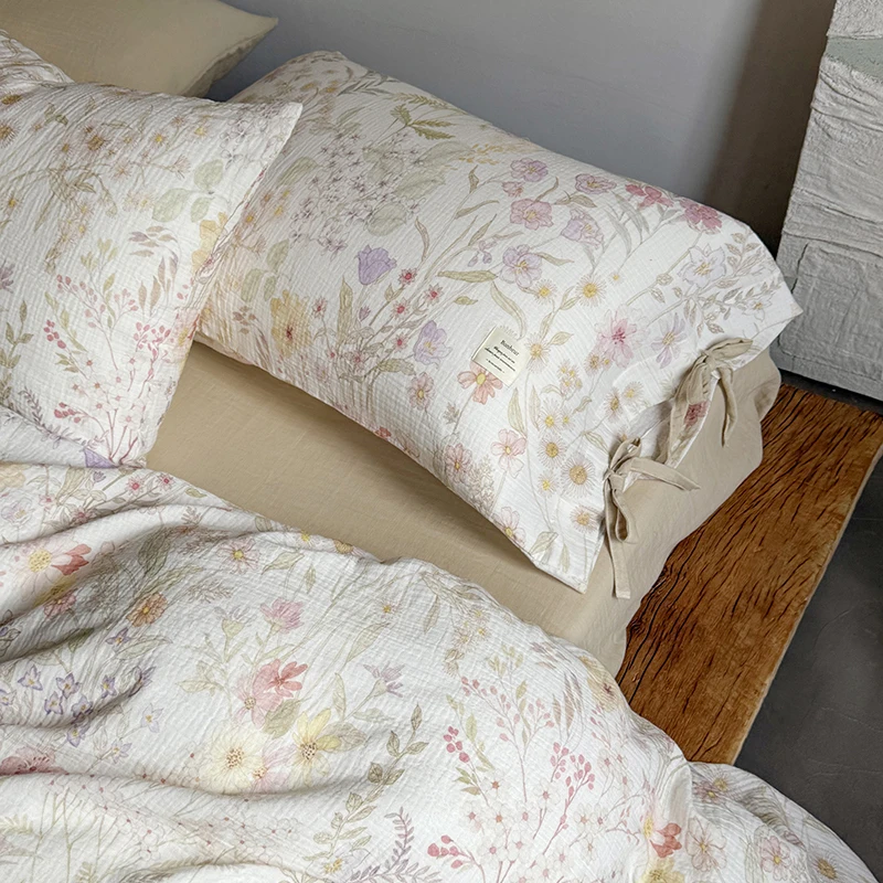 Pure Cotton Double Layer Crinkle Yarn Soft Comfortable Breathable Bedding Set Duvet Cover Set Bed Sheet/Fitted Sheet Pillowcases