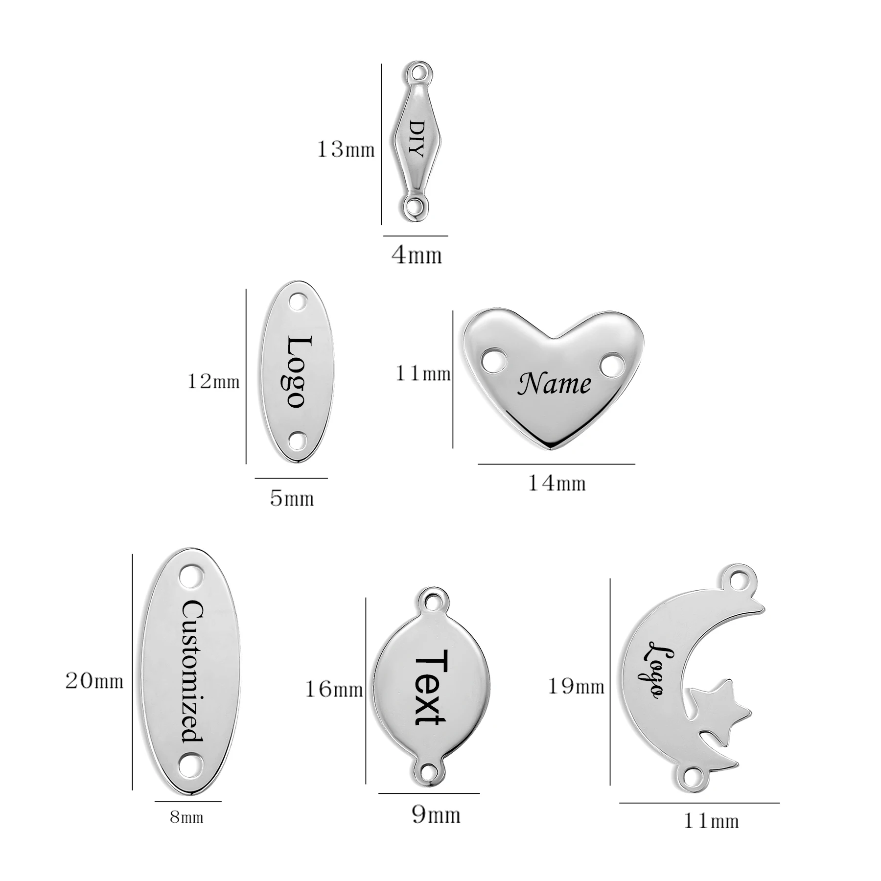 50Pcs Custom Engrave Logo Name Brand Tag Stainless Steel 2 Hole Connector for DIY Making Necklace Bracelet Jewelry Charms