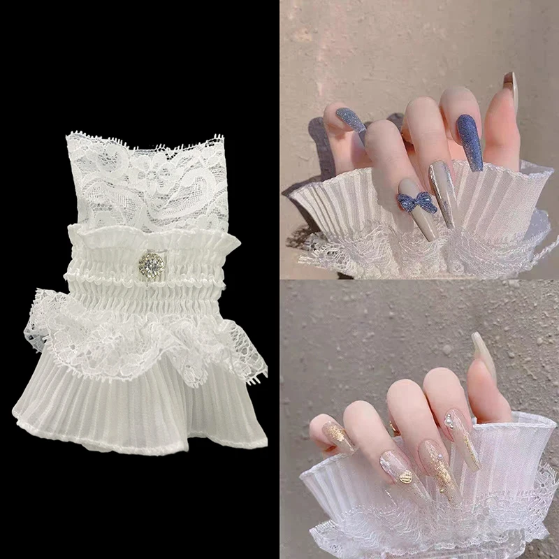 Manguitos falsos para decoración de uñas, accesorios de modelado para fotografía, objeto de manicura con perlas y diamantes, 1 unidad