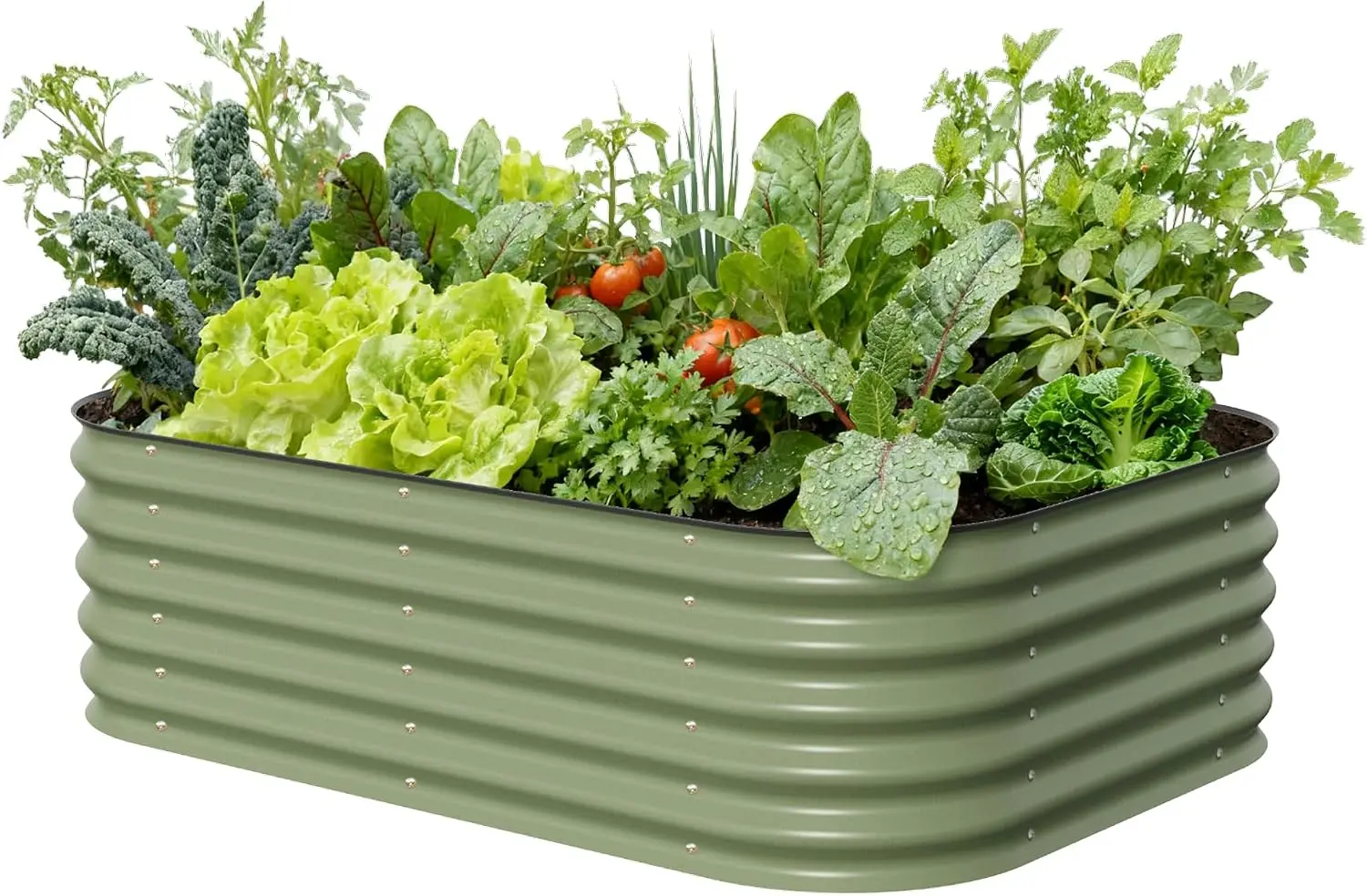 17 Inch Tall Olive Green Modular Metal Raised Garden Bed Kit, 6-in-1 Multi Combination Large Ground Plant Container for Vegetables Flowers Patio Backyard Outdoor Planting Decor