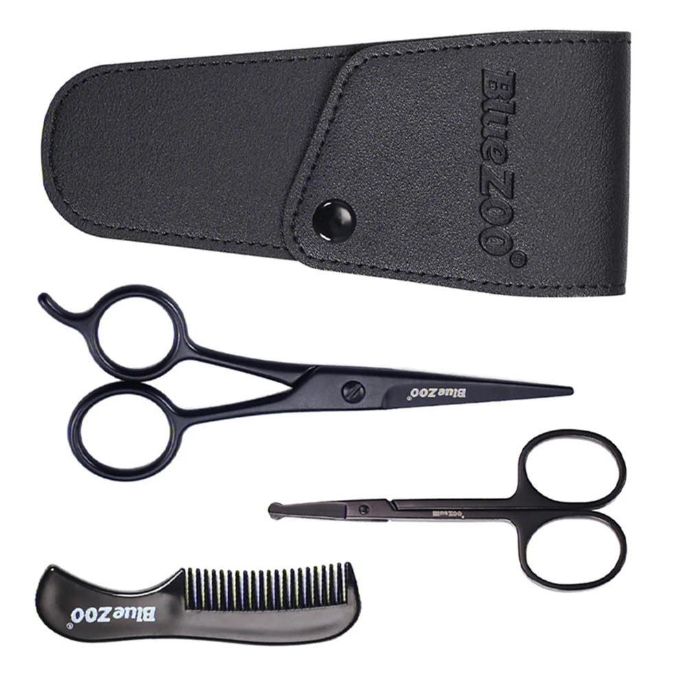 1 Set of Beard Grooming Kit Men Daily Care Scissors Comb Brush with Storage Bag men beard care beard comb kit