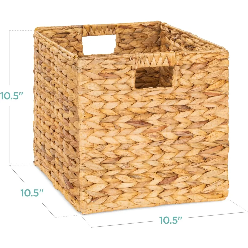 

10.5in Hyacinth Baskets, Rustic Set Of 5 Multipurpose Collapsible Storage Organizer, Handwoven Laundry Totes for Bedroom,Natural