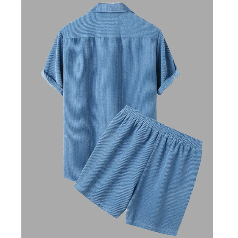 Summer Hot selling Men's Youth Fashion Solid Color Versatile Shirt Short Sleeve Shorts Casual Sports Set in Europe and America