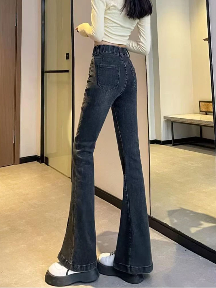 High Waist Split Skinny Flare Vaqueros Strecth Big Size 28-34 Casual Boot Cut Jeans Korea Women Vintage Streetwear Denim Pants