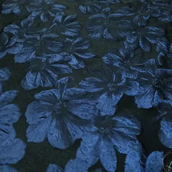 Elegant Black Blue Bright Silk Relief Flower Jacquard Fabric Women's Dress Windbreaker Bag Decorative Sewing Fabric