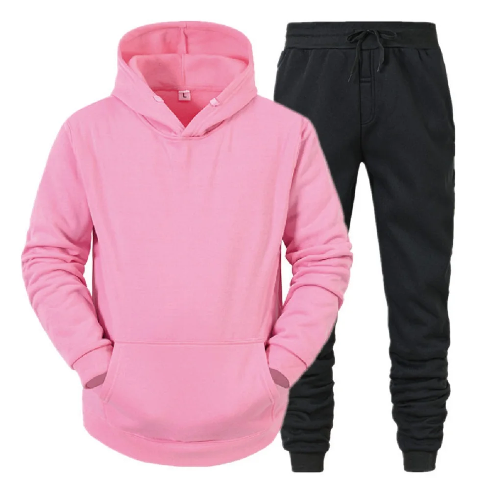 Men's 2Pcs Sports Set Solid Color Light Plate Fleece Warm Autumn Winter Hoodie Loose Sports Jumper - Image 3