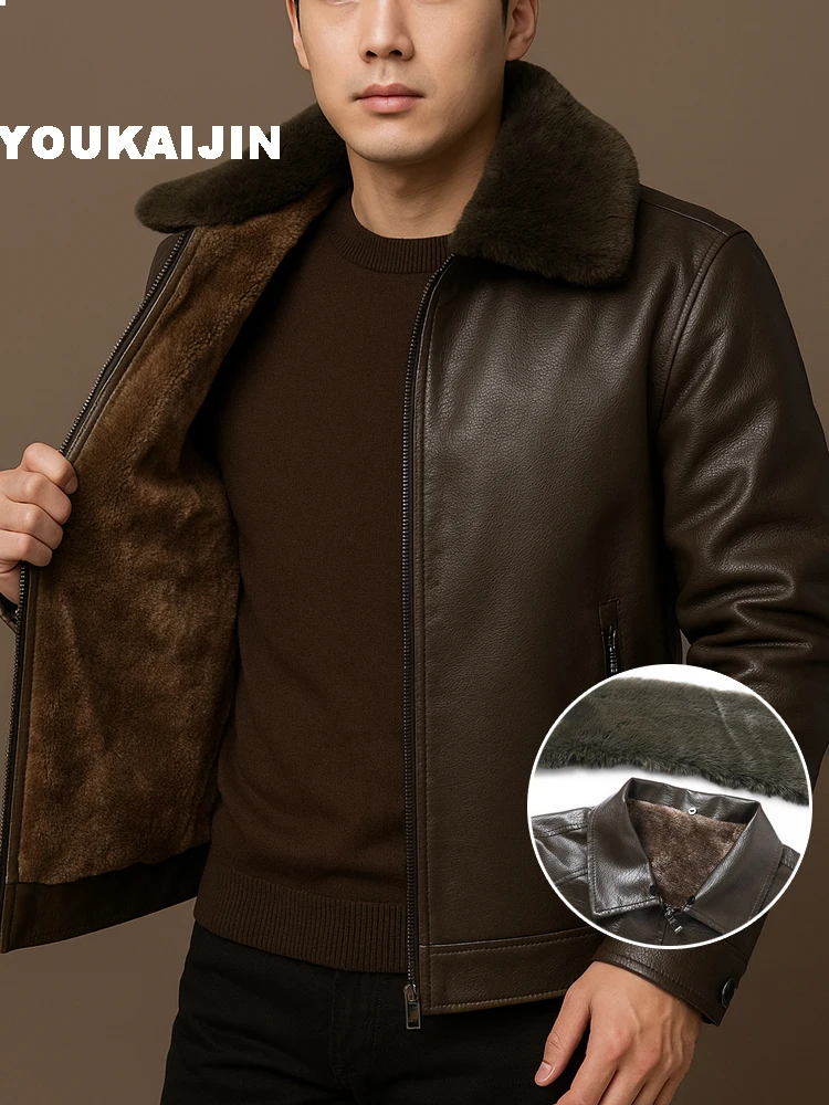 

Fashion Warm Winter Mens PU Leather Jacket With Fur Collar Thicken Fleece Motorcycle Coat Casual Faux Leather Locomotive Jacket