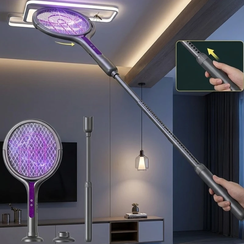 Portable Rechargeable Mosquito Zapper Retractable Electric Swatter with Lamp Outdoor Bug Killer for Camping Garden Patio Home