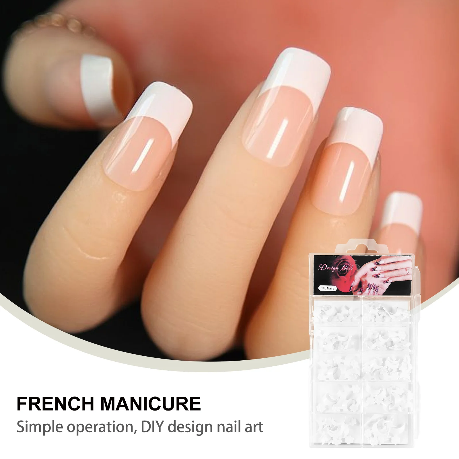 100pcs French Short Style Nail Tips White Crescent Artificial False Nails Tips Finger Sticker Extension Tool Nail Supplies f