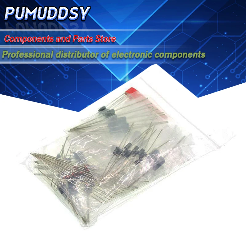 8values=100PCS 1N4148 1N4007 1N5819 1N5399 1N5408 1N5822 FR107 FR207 Electronic Components Package, Diode Assorted Kit