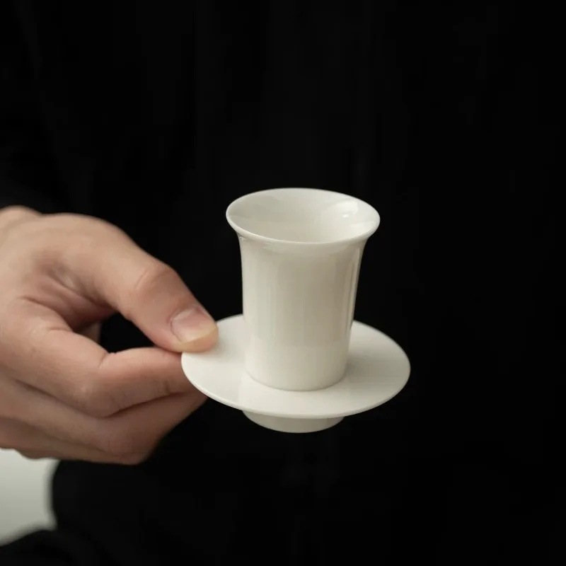 Suet jade white porcelain small teacup smelling cup master cup drinking tea single cup kung fu teacup tea holder gathering