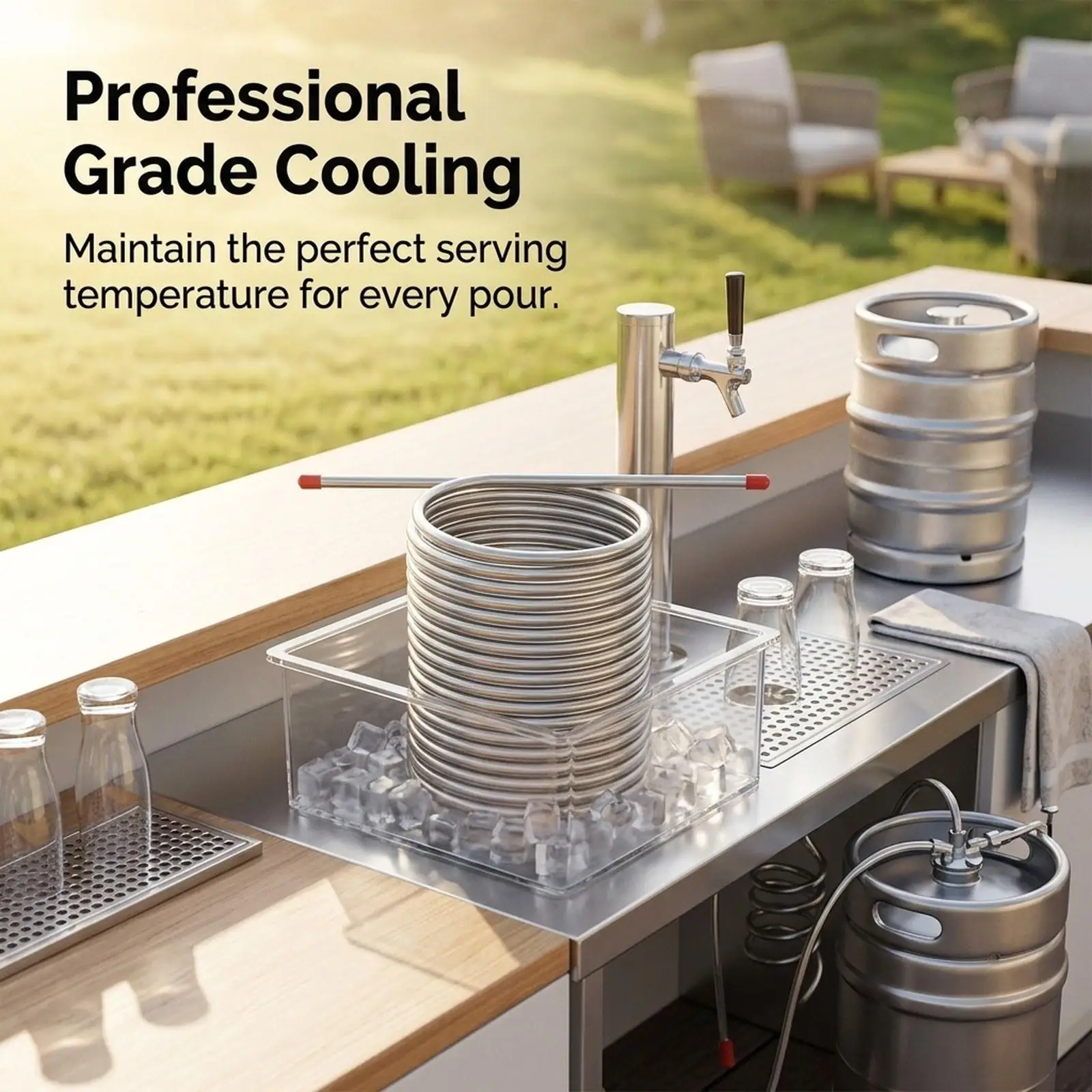 Food Grade Stainless Steel Coil Water Chiller 304 Immersion Tubing 15.5 by 21 Cm Compact Design for Beer Coolers