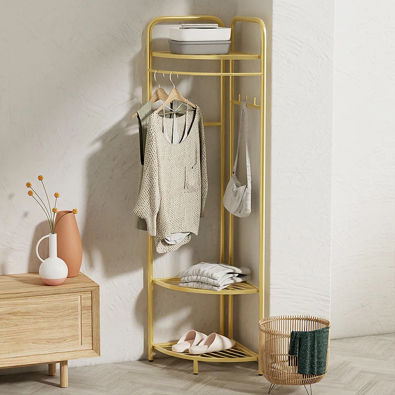 

Web Celebrity Corner Rack For Clothes Light Luxury Corner Metal Coat Hanger Landing Bedroom Creative Rack Coats For Wall