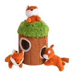 4 Pcs Creative Creaking Plush Pet Toy Fun Hide Seek Dog Toy Stuffed Animal Tree Hole Toy Pet Safe Non-toxic Burrow Toy