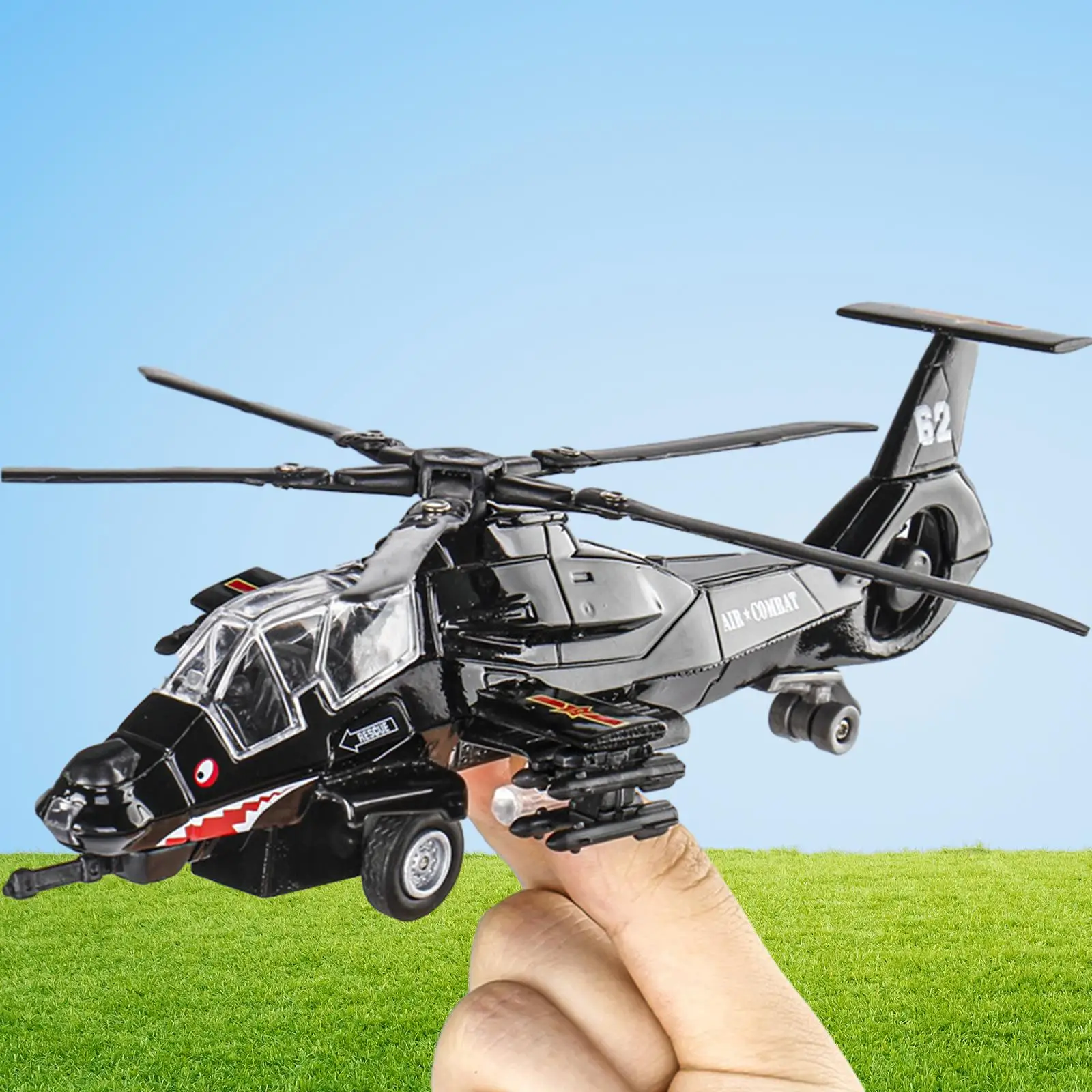 Alloy Aircraft Helicopter with Sound Light Pull Back Function for Kids Pretend Play Toy Vehicle