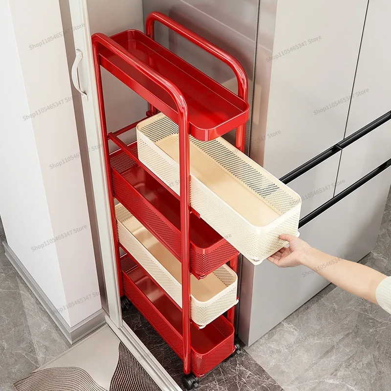 For Kitchen Dopamine Sandwich Shelf Floor-to-ceiling Multi-layer Refrigerator Side Pull-out Cabinet Extremely Narrow Storage