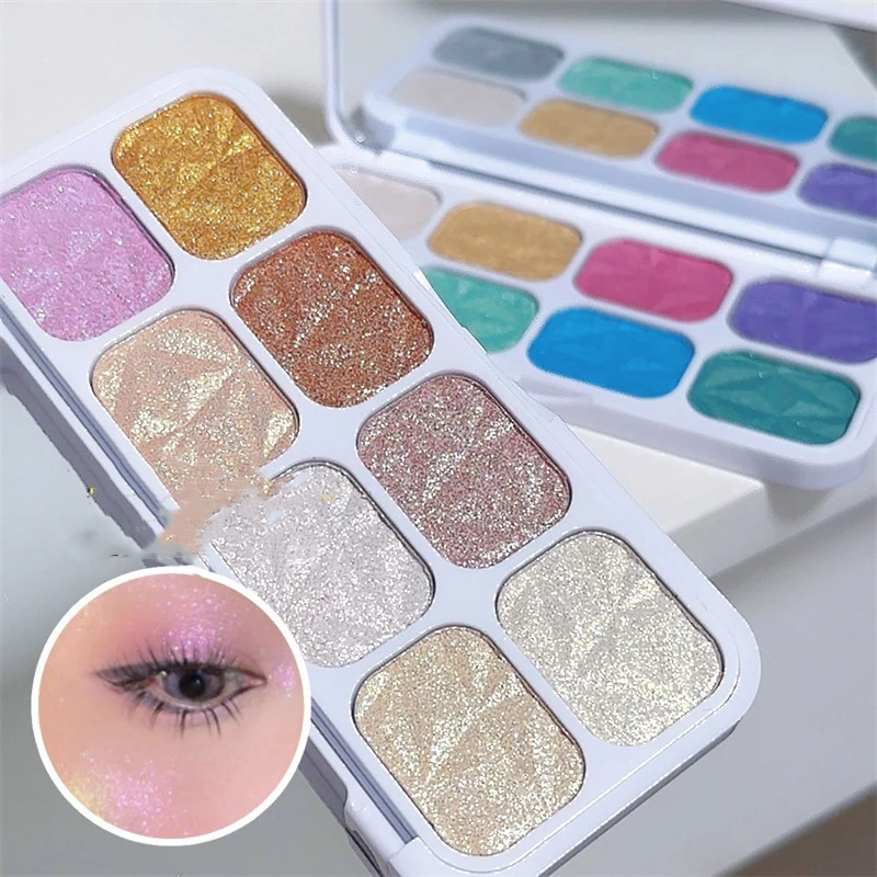 لوحة ظلال عيون ماسية ، مستقطبة لؤلؤ ، كفاف لون البشرة ثلاثي الأبعاد ، مكياج لامع ومشرق ، 8 ألوان