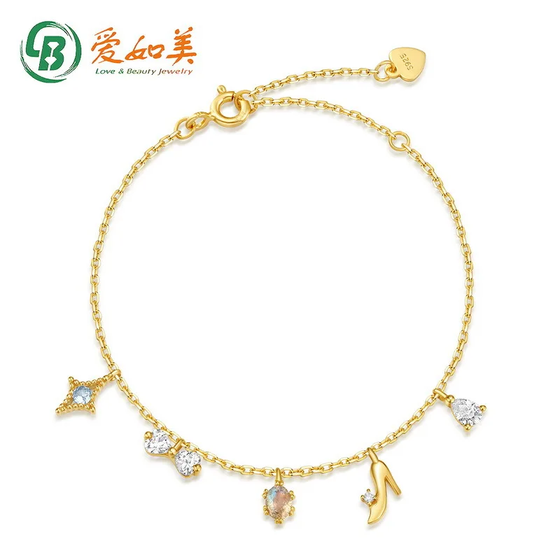 

Elongated Stone Bluepointed Crystal Shoes 18K Gold PT950 Platinum Silver Plated7-layer Gold Fairytale Fugitive Princess Bracelet