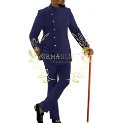 Abiti da uomo blu Navy smoking da sposa 2 pezzi giacca doppiopetto pantaloni formale da sposo Blazer abito stile africano per uomo