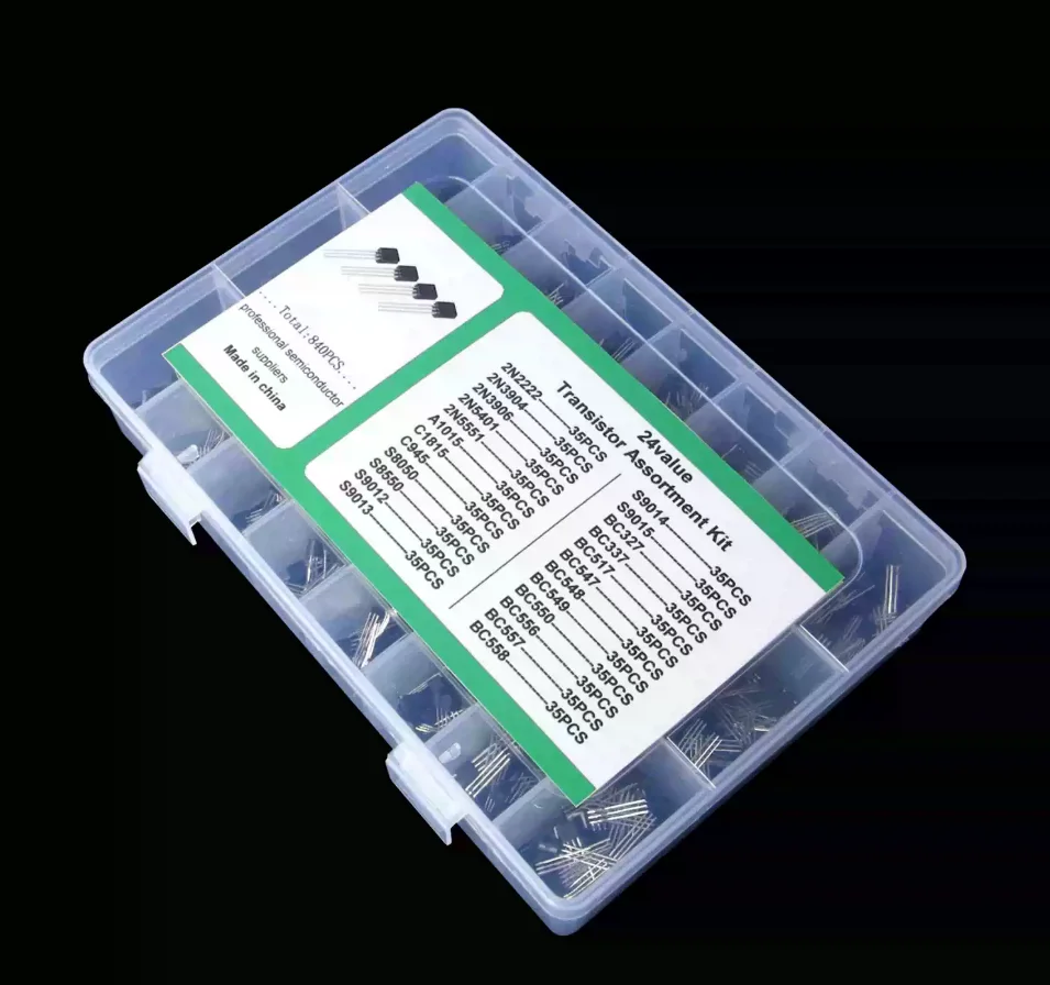 24Value*35PCS 2N2222 3906 3904 5401 5551 C945 A1015 S8550 C1815 S9012/13/14/15 BC327 548 549 550 556 557 558 Transistor Kit 