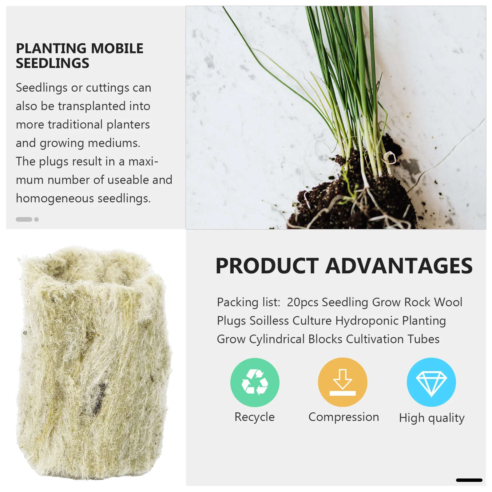 

20pcs Plugs Spun Fiber Cubes For Seedling Starter Hydroponic Growing Soilless Cultivation Gardening Tools