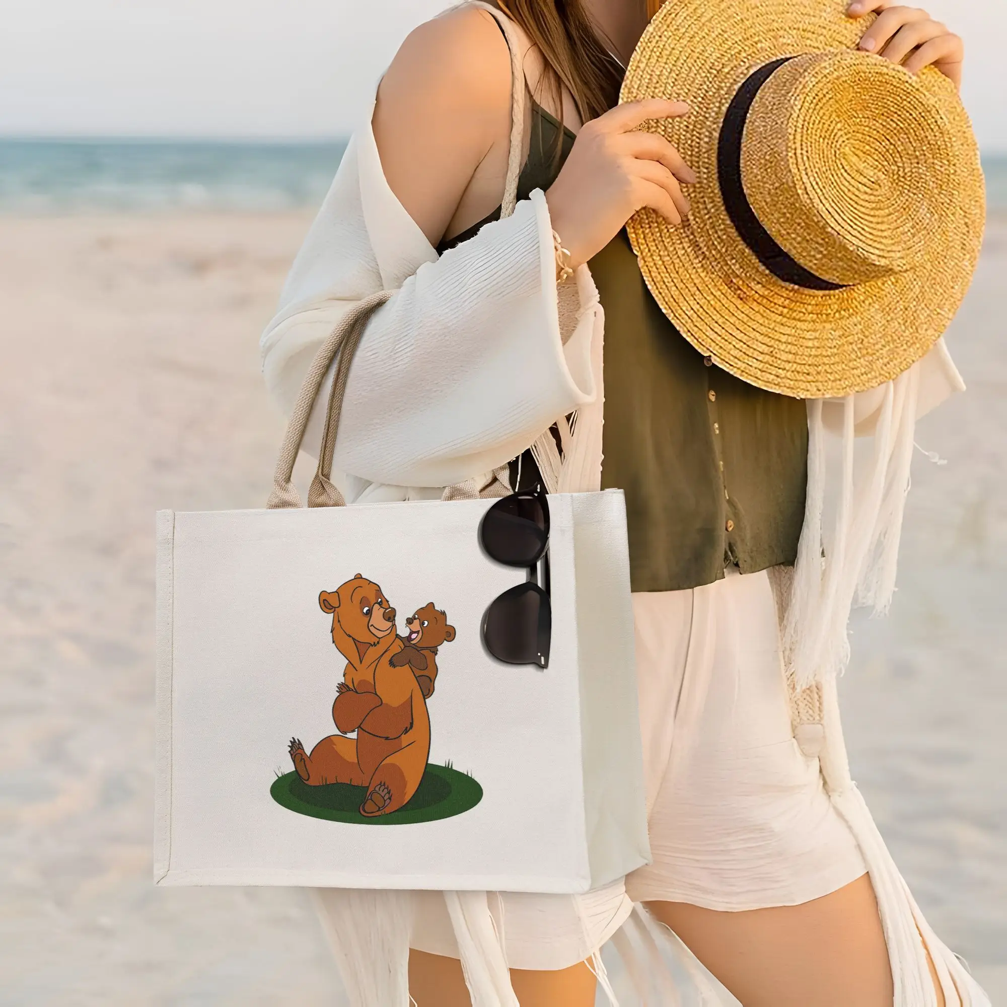 

Сумки для покупок Brother Bear, холщовая сумка-тоут, складная сумка-тоут для женщин, дорожная сумка через плечо