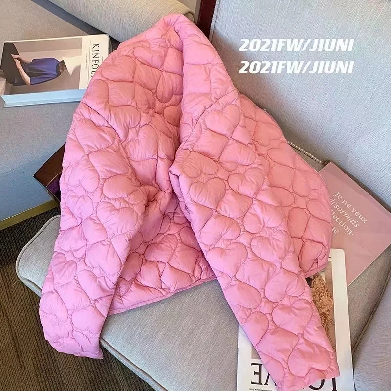 2024 Fashion Lightweight Cotton Padded Jackets Women Autumn Quilted Cotton Coat Warm Winter Pink Ultra Light Down Jacket Parkas